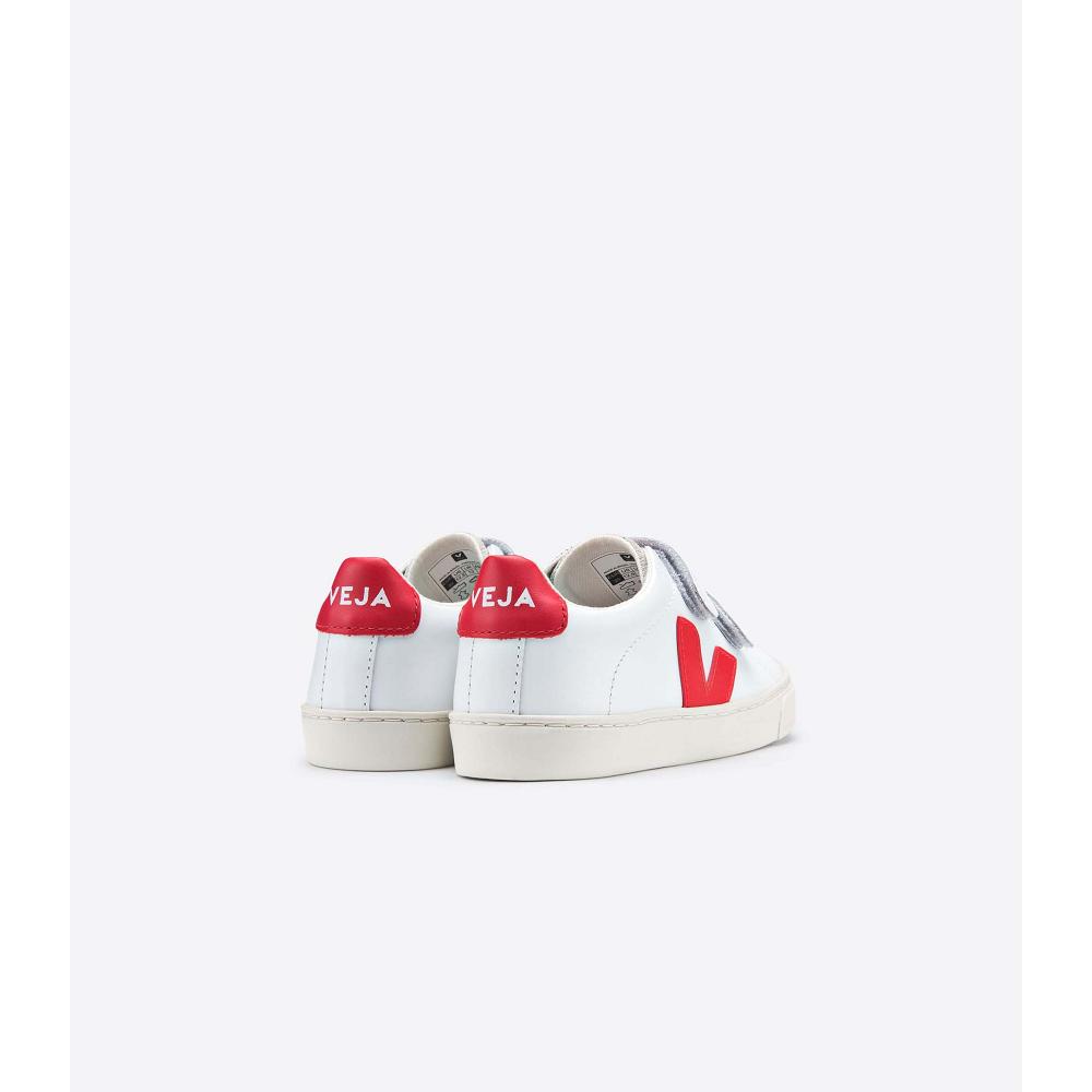 Veja ESPLAR LEATHER Kids' Sneakers White/Red | NZ 811ILH